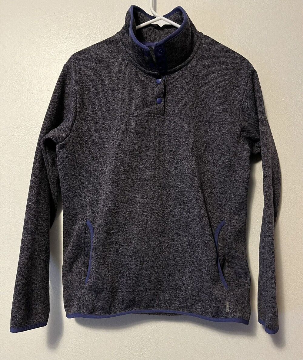 Eddie Bauer Sweater Women Medium Purple Fleece T-Snap Mock Neck Knit Jacket